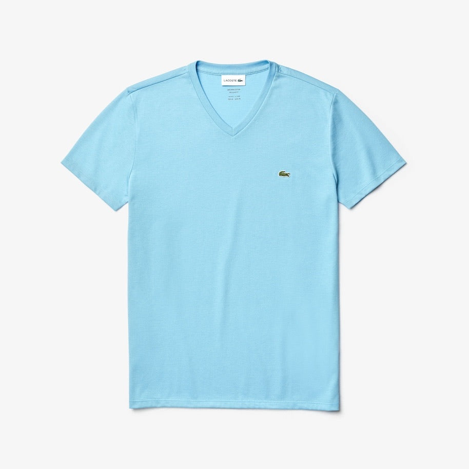 LaCoste-V-neck Pima Cotton T-shirt-Light Blue(709)-TH6710-51