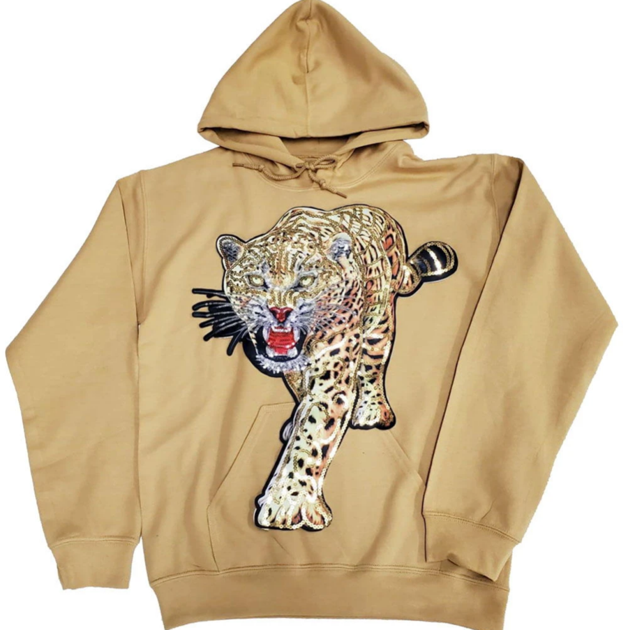 Rawyalty-Tiger Hand Made Sequin Hoodie-Camel