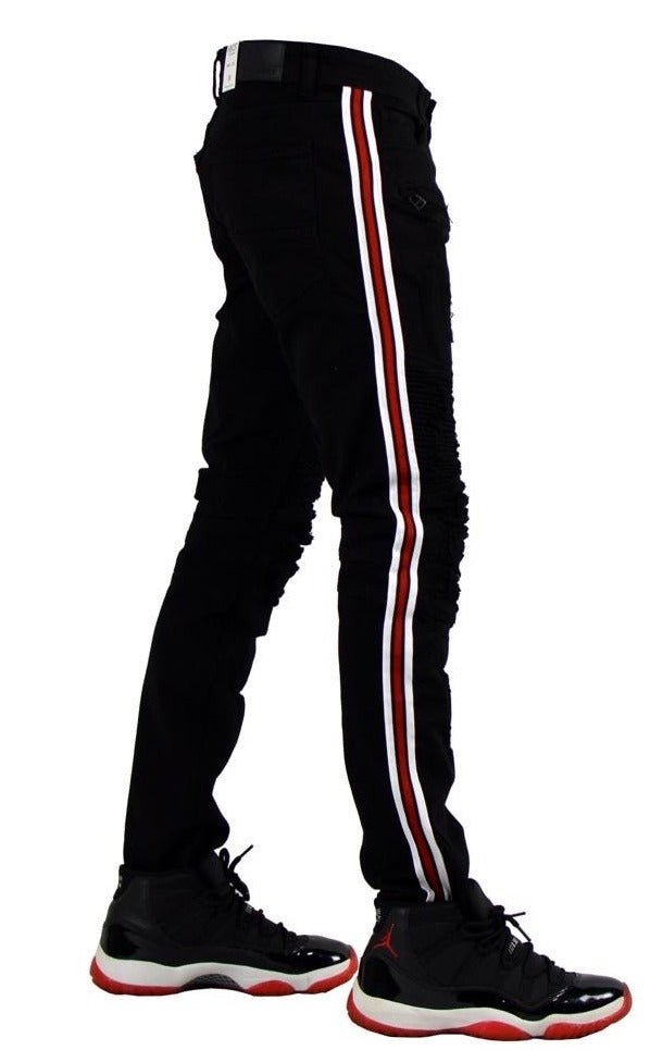 Focus Jeans-Red/White Stripes-Black