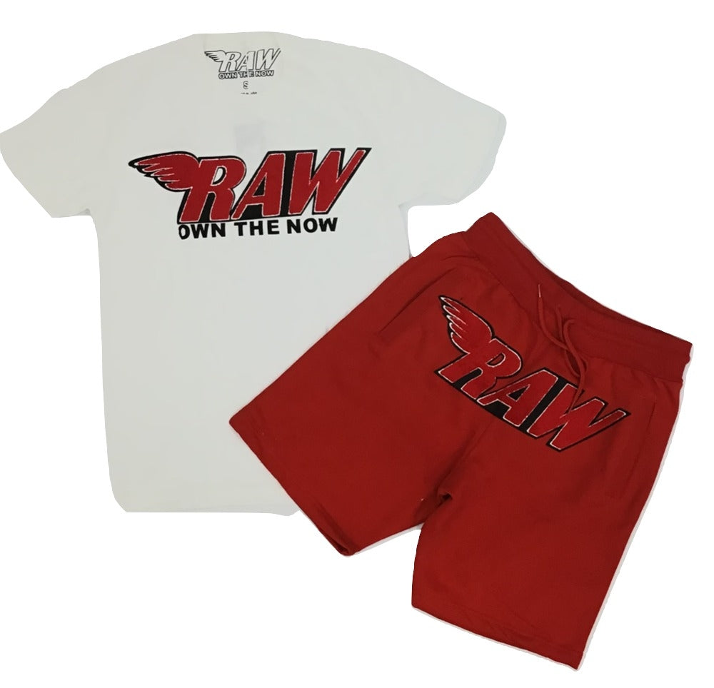 Rawyalty-Chenille Crew Neck Set-White/Red