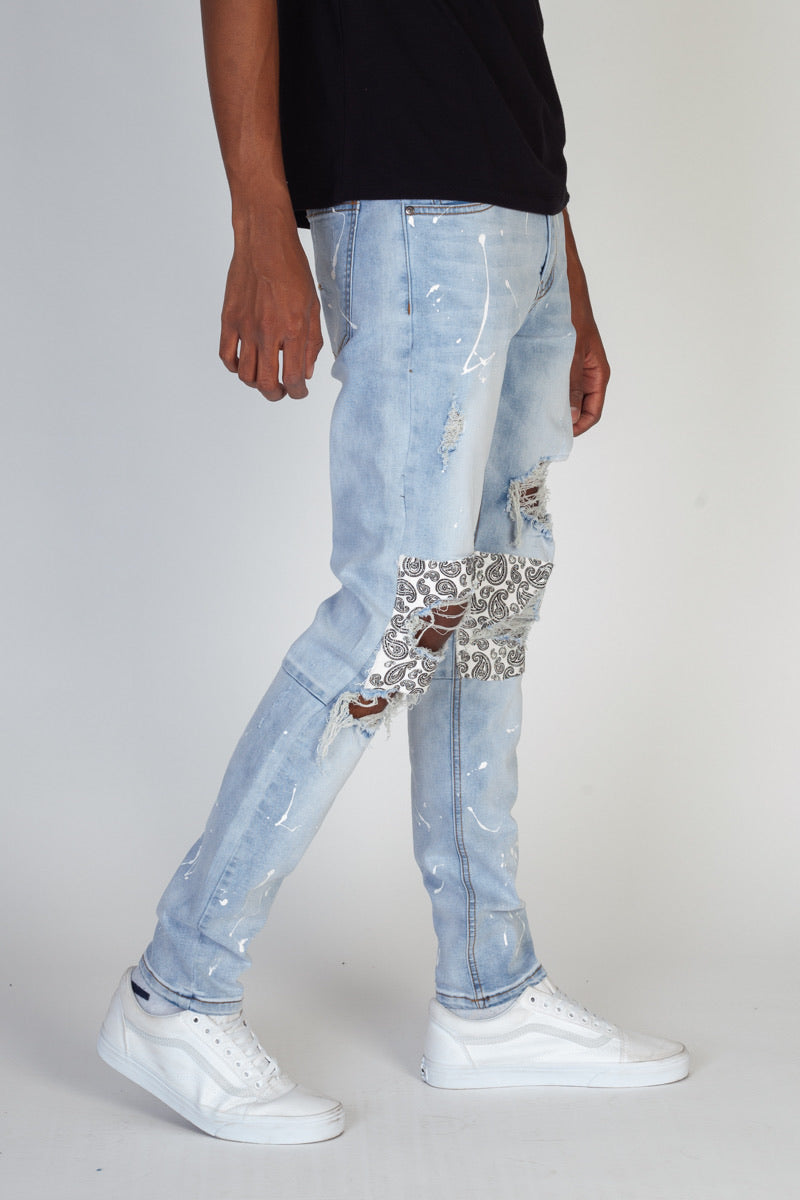KDNK-Ripped Paisley Patched-Lt.Blue-KND4287