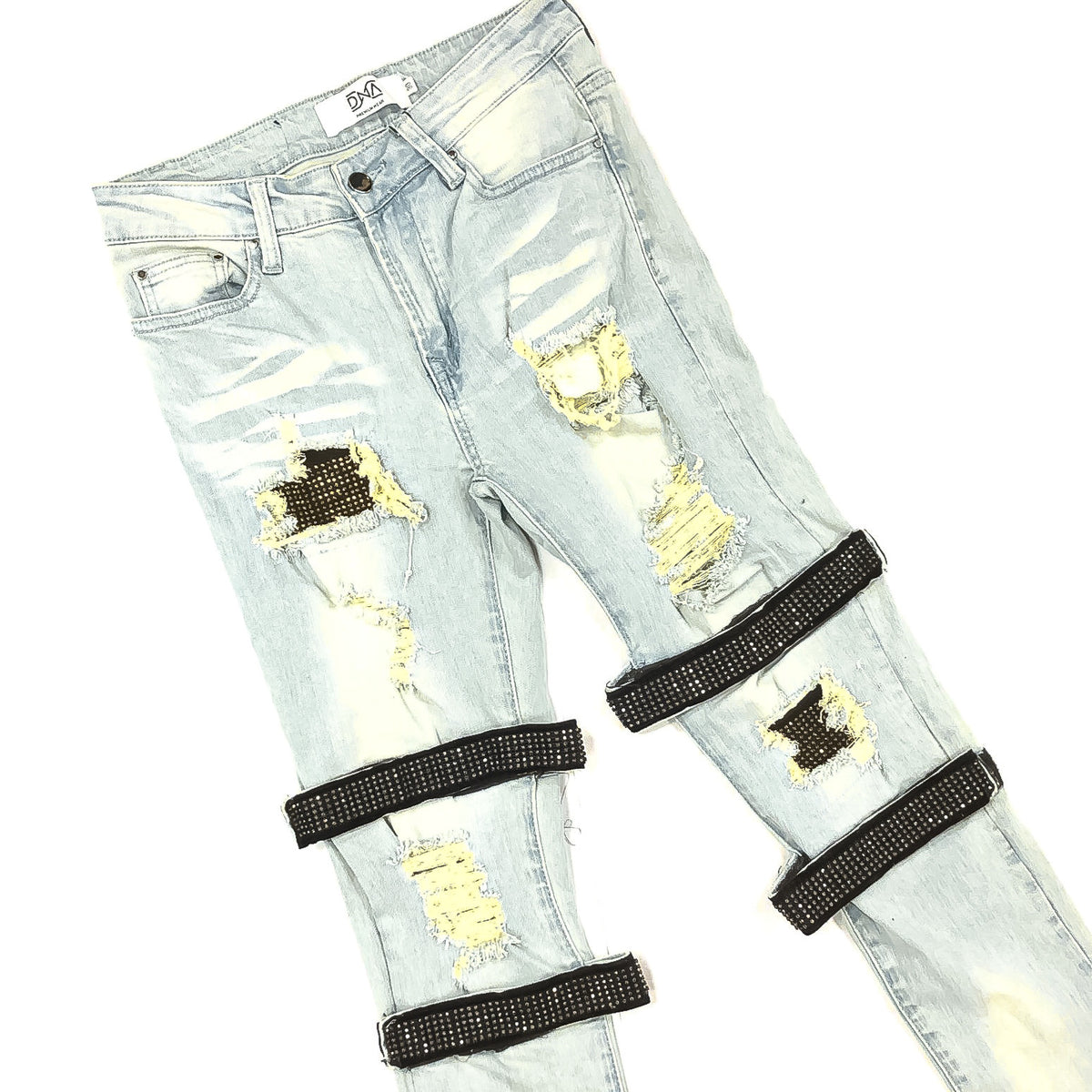 DNA-Straped Gold Crystal Jeans-Blue