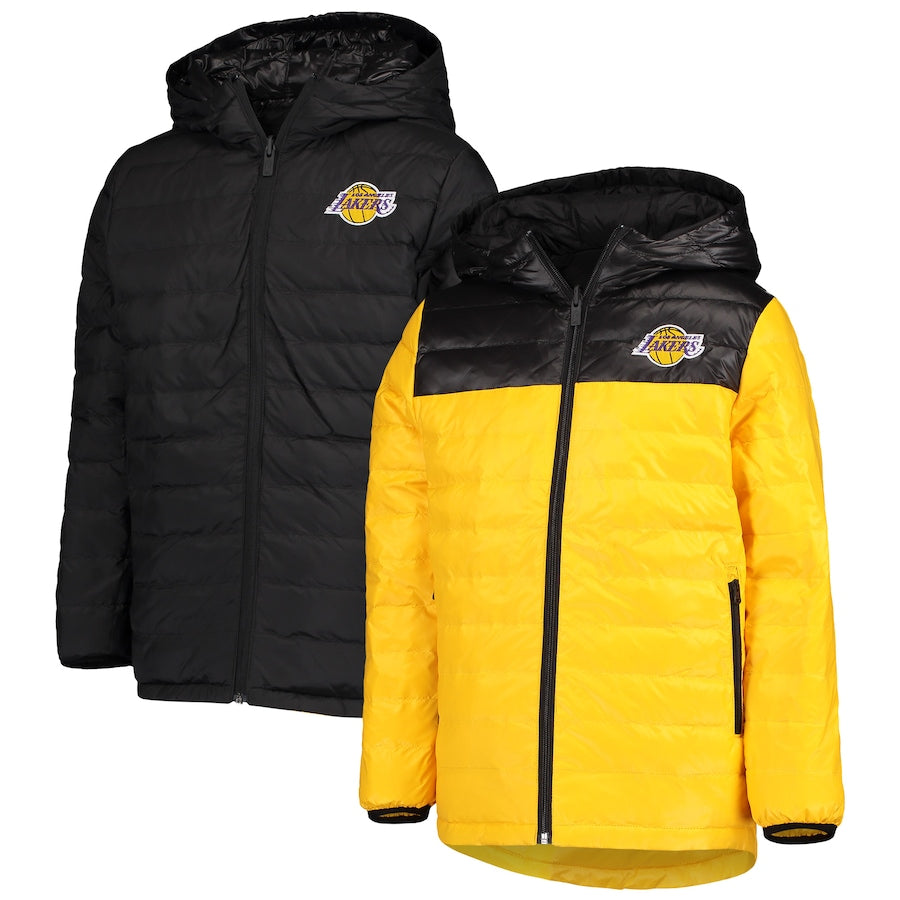 Youth Los Angeles Lakers Gold Double Dribble Reversible Packable Full-Zip Puffer Jacket