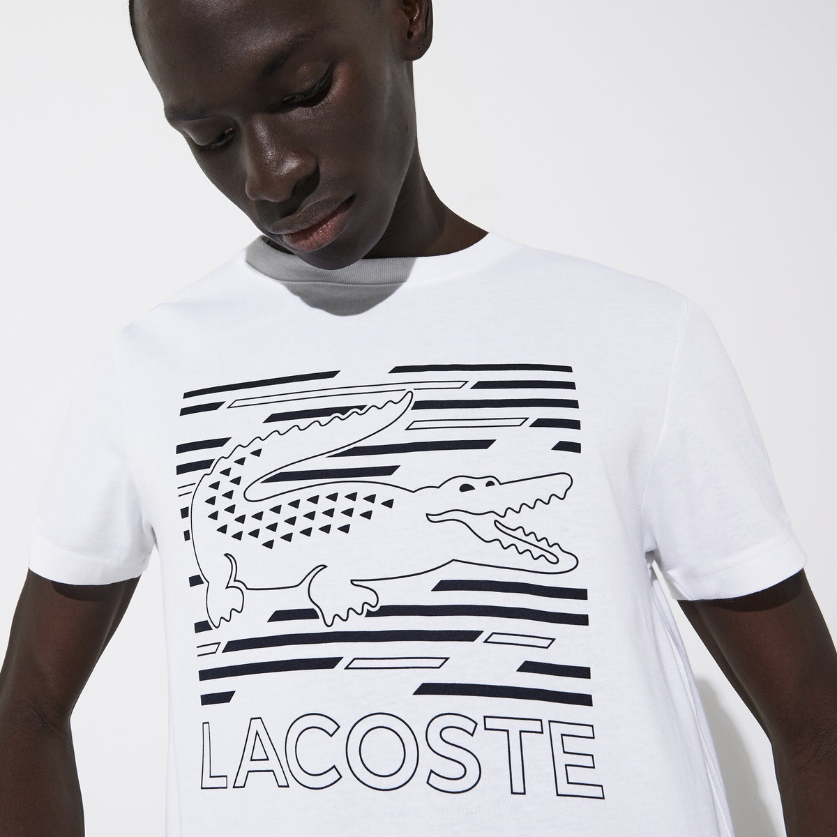 LaCoste-SPORT Ultra-Dry Graphic Tee-White/Navy-TH4834-W