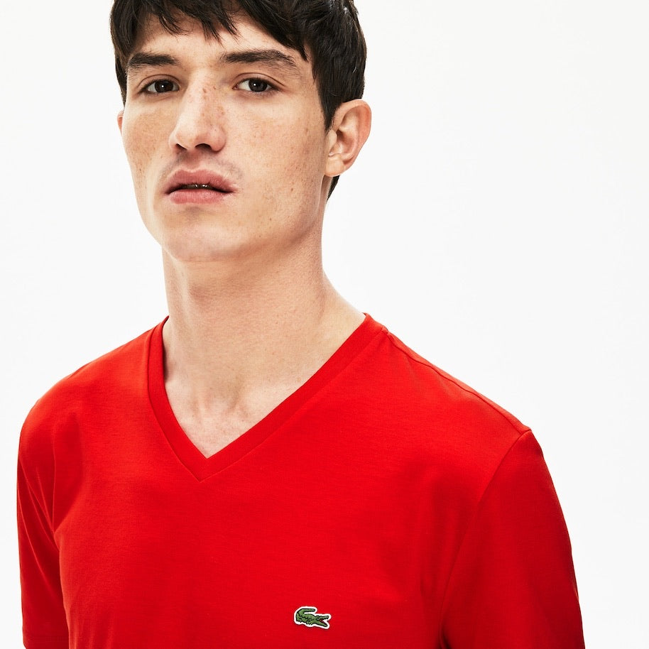 LaCoste-V-neck Pima Cotton T-shirt-Red • S5H-TH6710-51