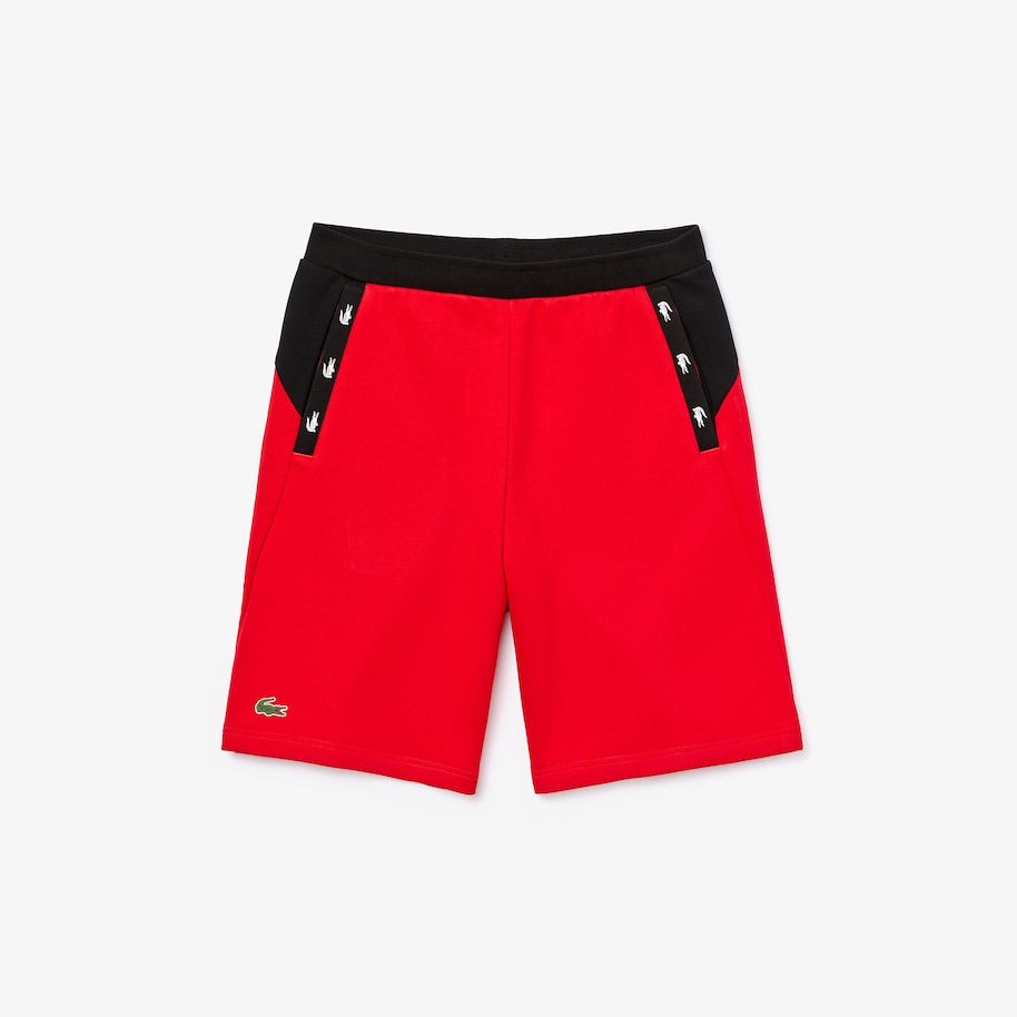 Lacoste-SPORT Crocodile Striped Colorblock Fleece Shorts-Red / Black • XZ3-GH4871