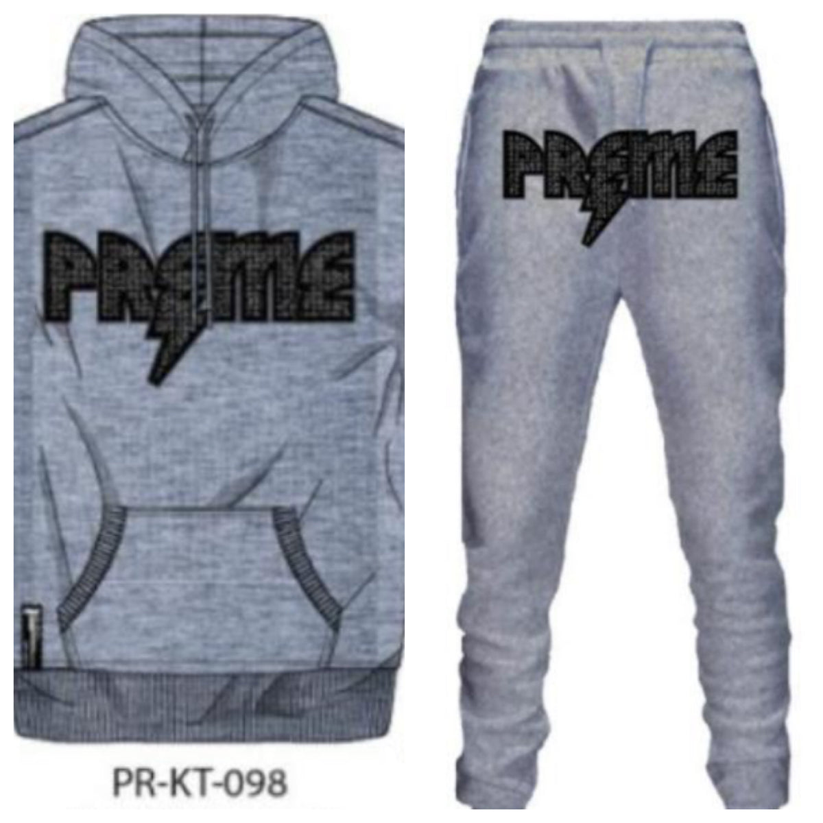 Preme-Studded Logo Jogger Set-Grey