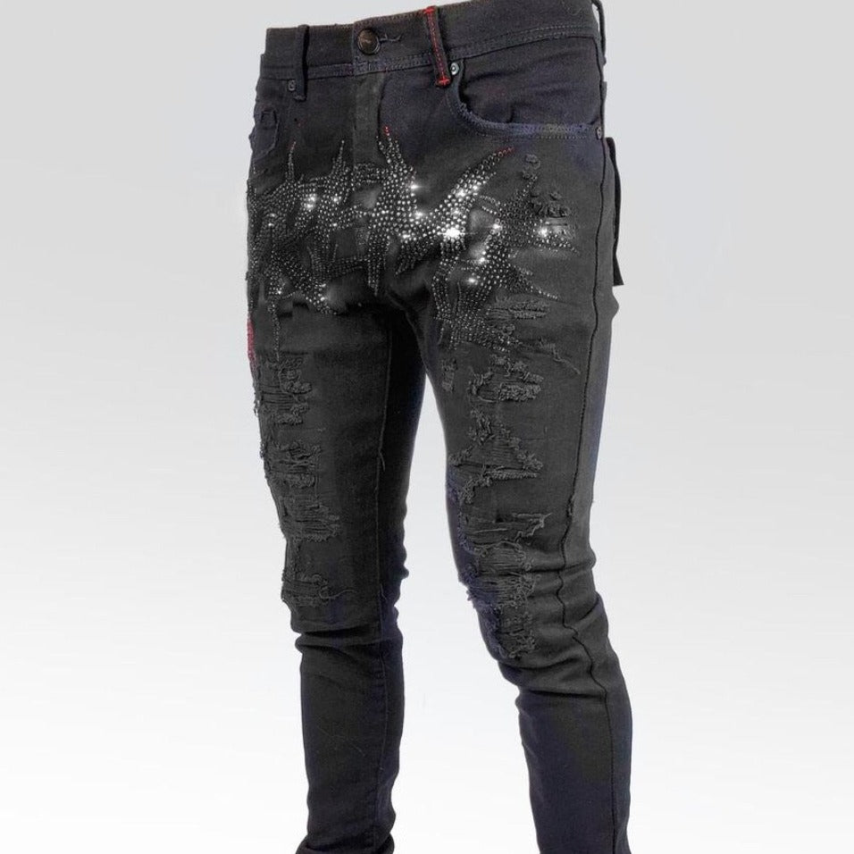 Preme Jeans-Scripted Silver Crystal Denim-Black