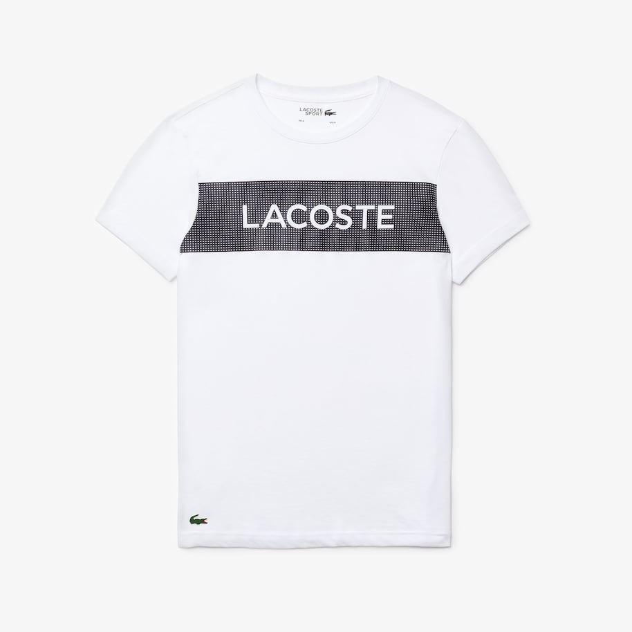 LaCoste-Men’s SPORT Crew Neck Ultra Dry T-shirt- White / Navy Blue • 522-TH4865