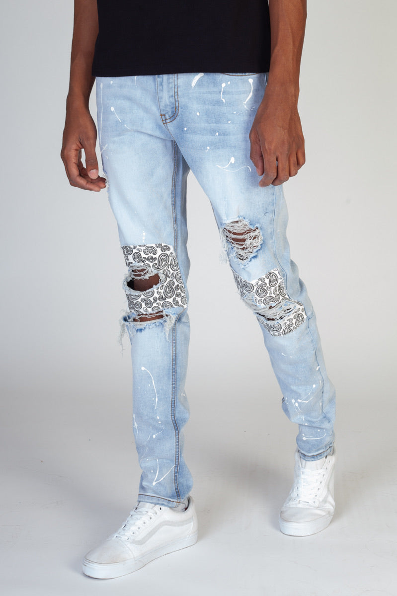 KDNK-Ripped Paisley Patched-Lt.Blue-KND4287