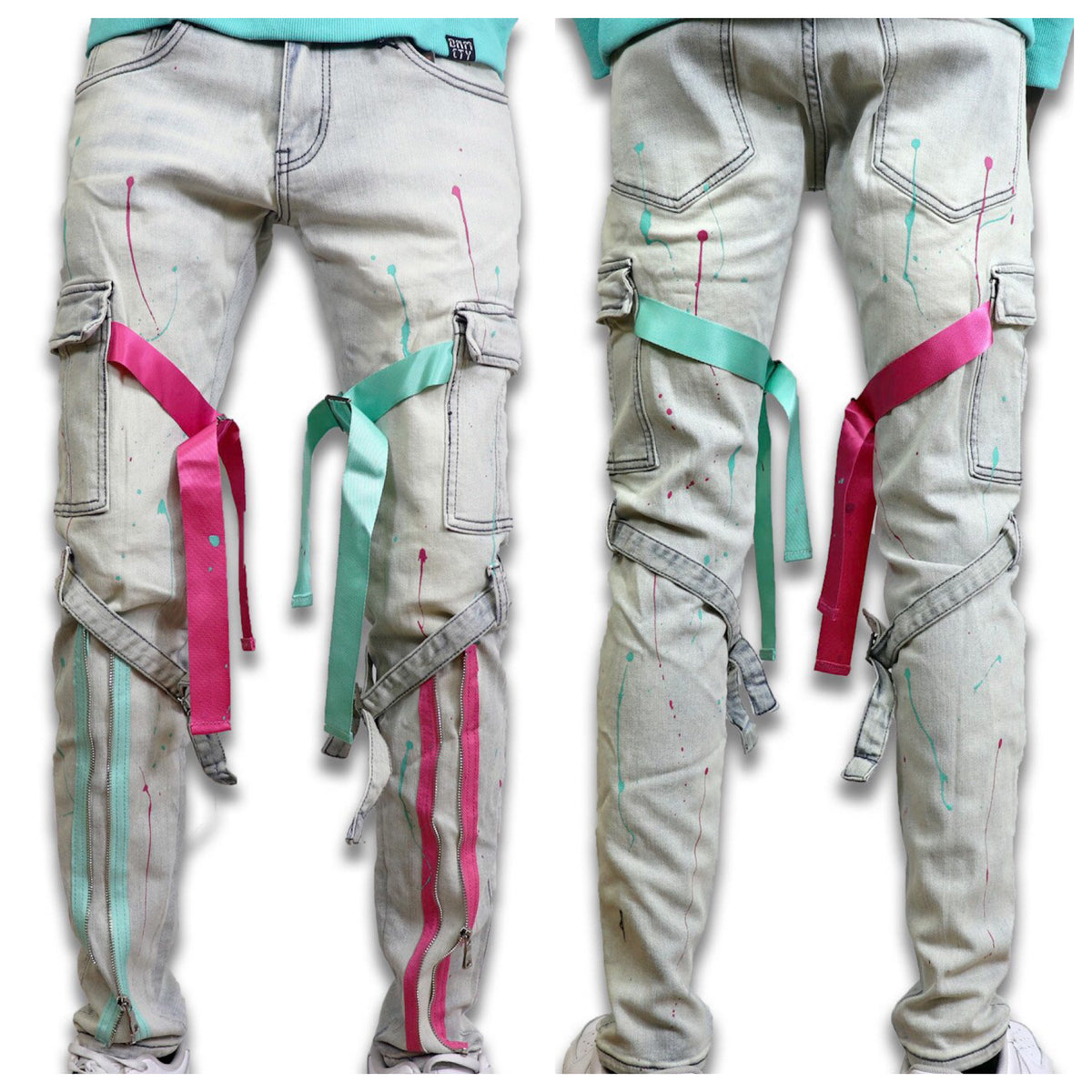 Teal & Fuchsia Tactical Denim-Light Blue