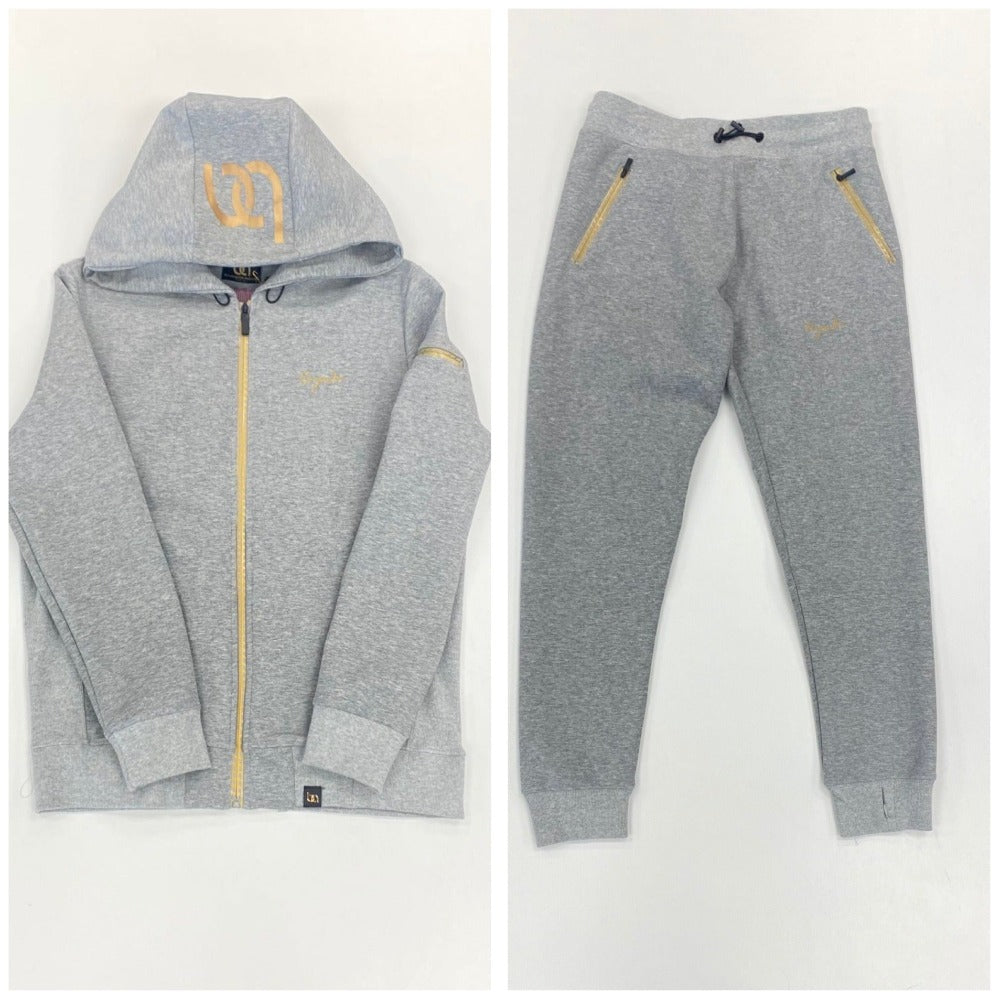 Men Bourgeois Avenue Full Zip UP Set Hoodie-Grey