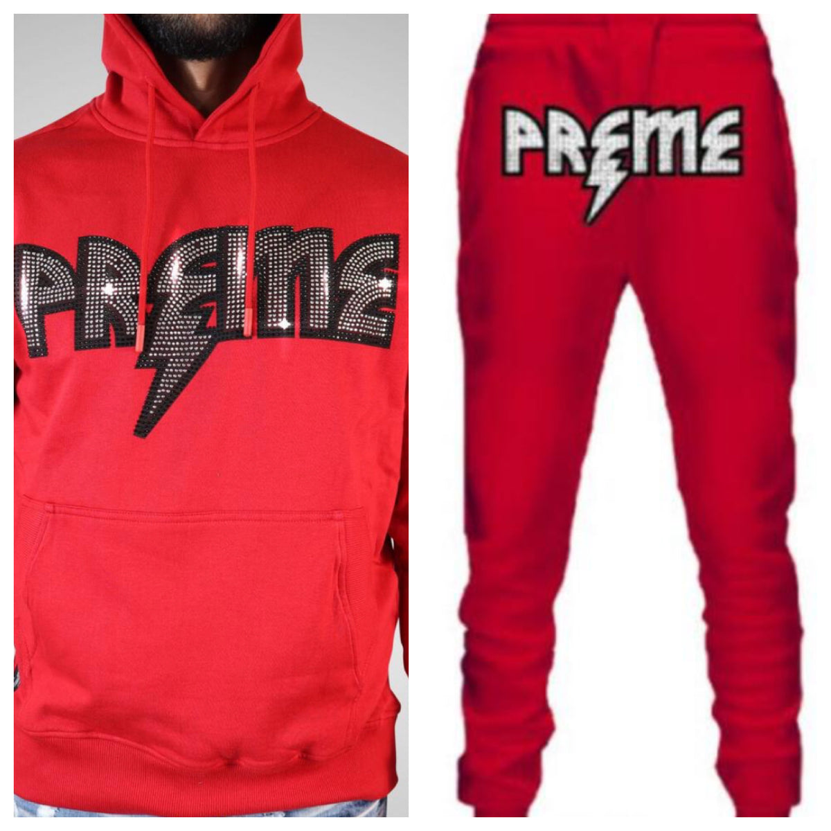 Preme-Studded Logo Jogging Set-Red/Silver