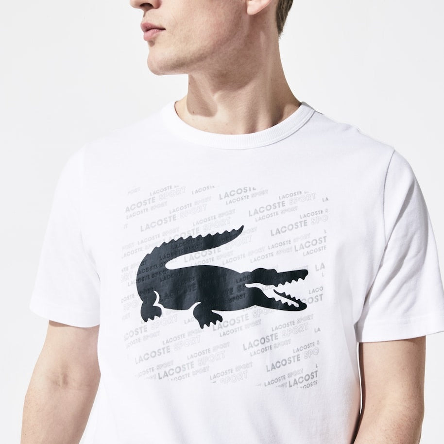 LaCoste-Men's SPORT Reflective Logo T-Shirt-White / Black • AU8-TH8384
