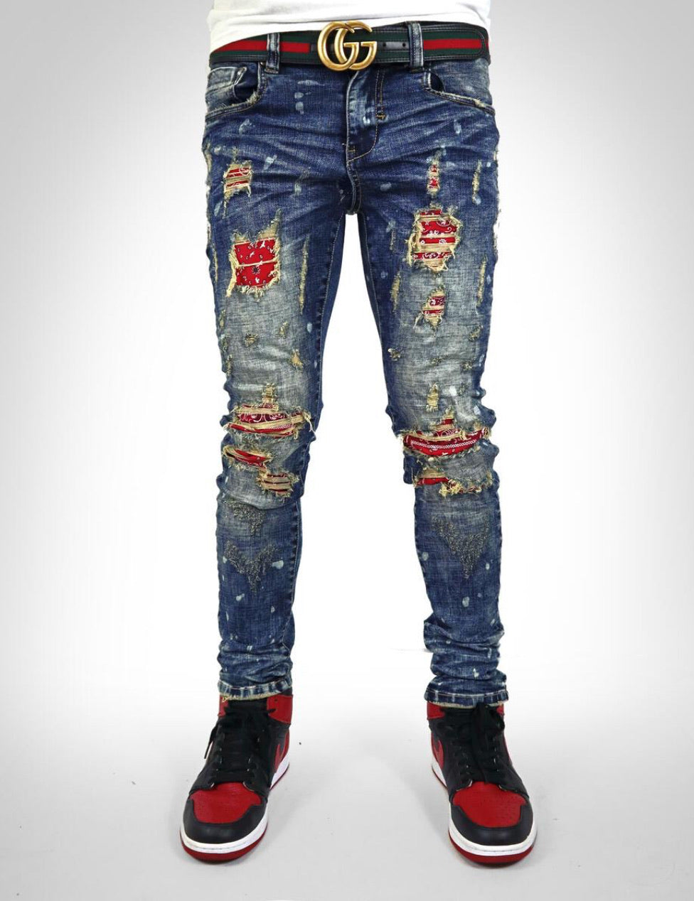 Industrial Indigo-Red Bandana Jeans-Blue