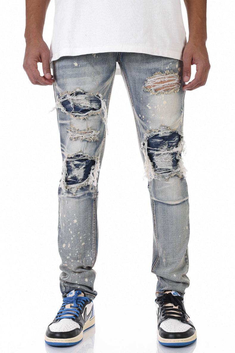 Patched Ripped Jeans - Vintage Medium Blue