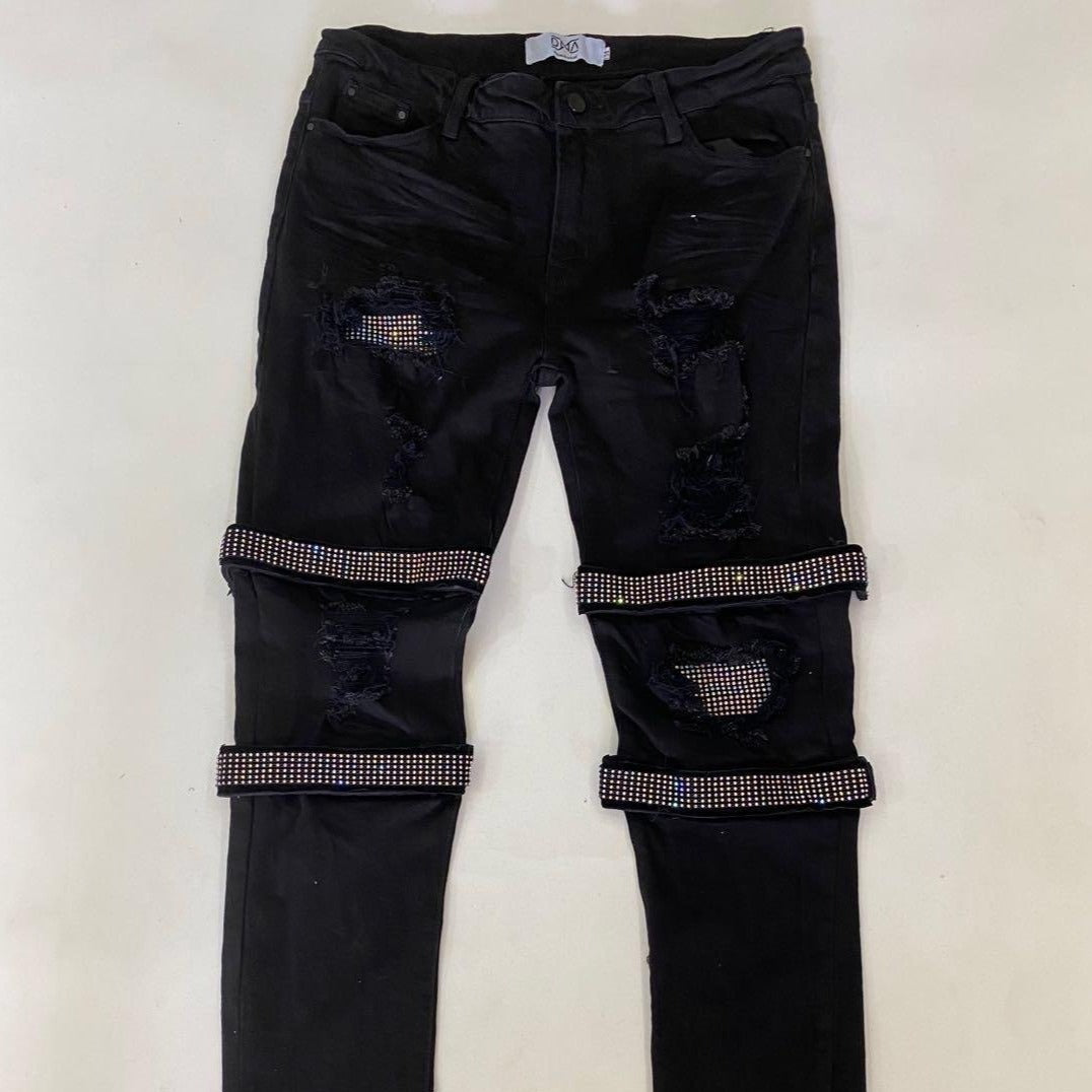DNA-Strap Sapphire Crystal Jeans-Black