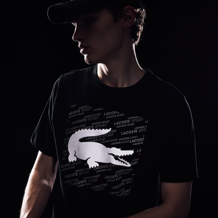 LaCoste-Men's SPORT Reflective Logo T-Shirt-Black / White • 258-TH8384