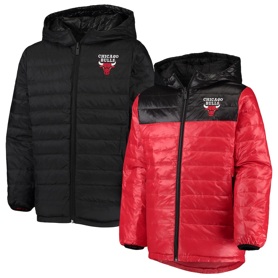 Youth Chicago Bulls Red Double Dribble Reversible Packable Full-Zip Puffer Jacket