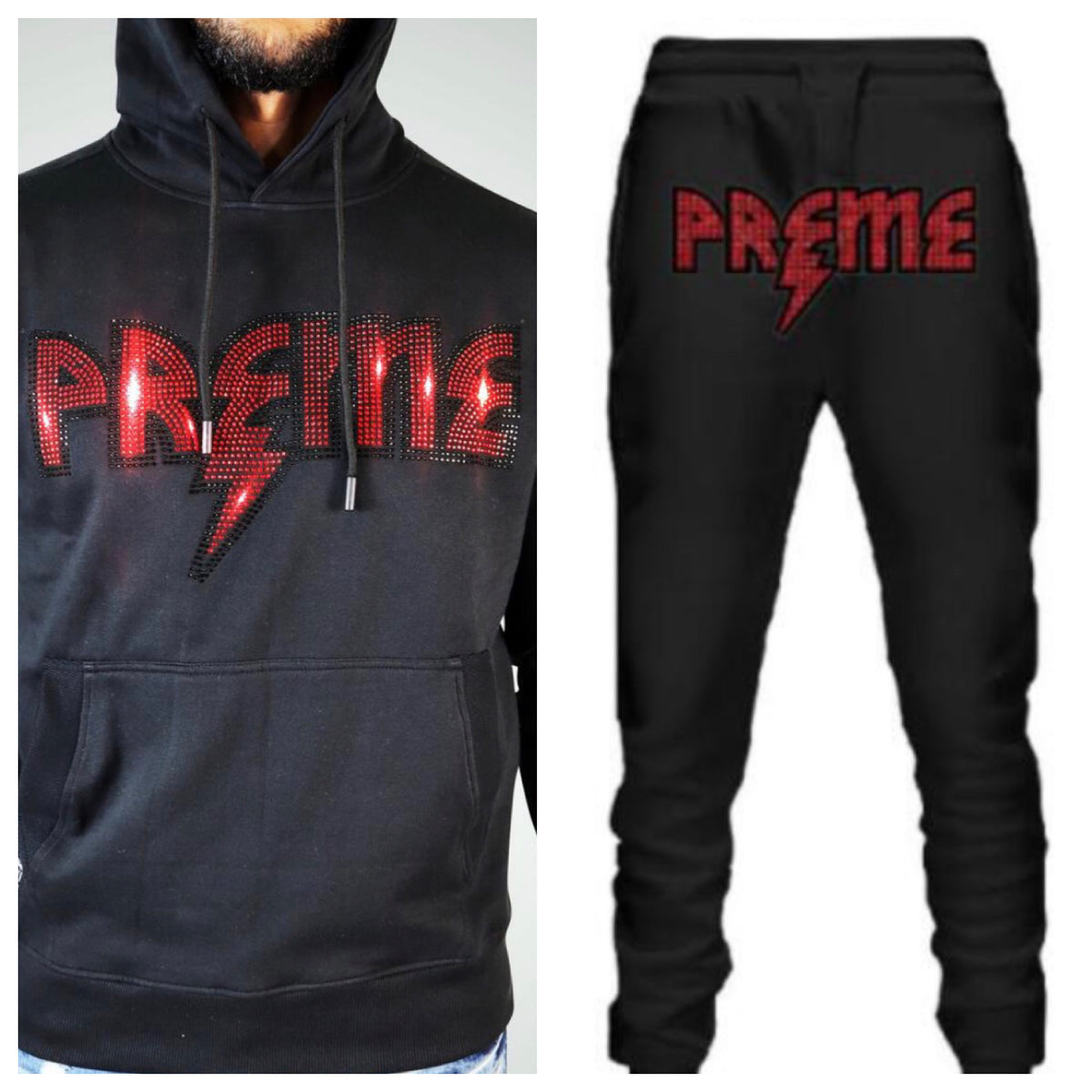 Preme-Studded Logo Jogging Set-Black/Red
