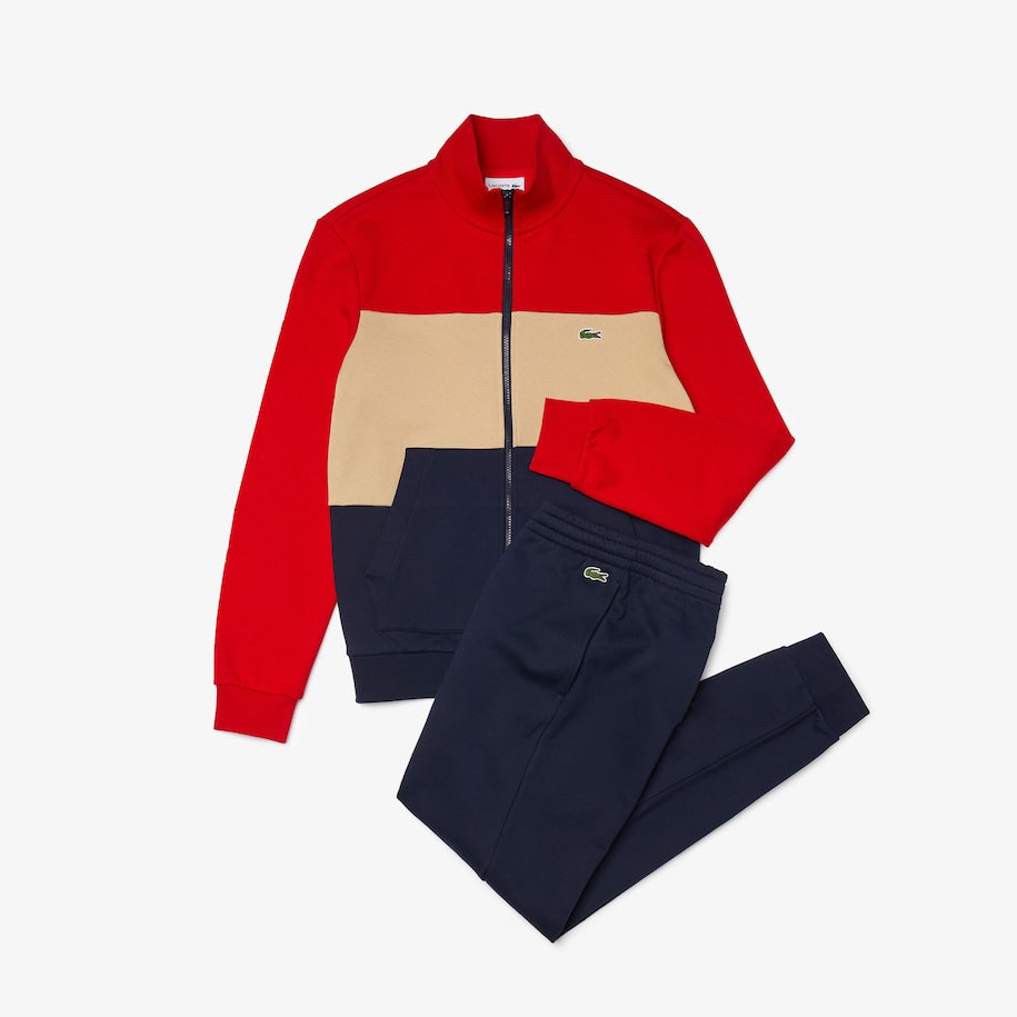 Men's Printed Colorblock Fleece Tracksuit-Navy Blue/Beige/Red•1FE-WH7161