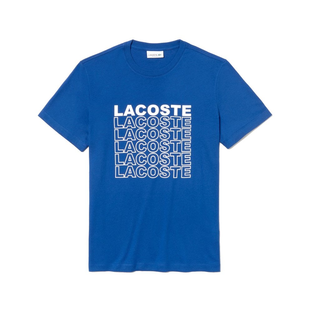 LaCoste-Men's Crew Neck Crocodile Lettering Cotton Jersey T-shirt-Navy Blue • XOU-TH4237