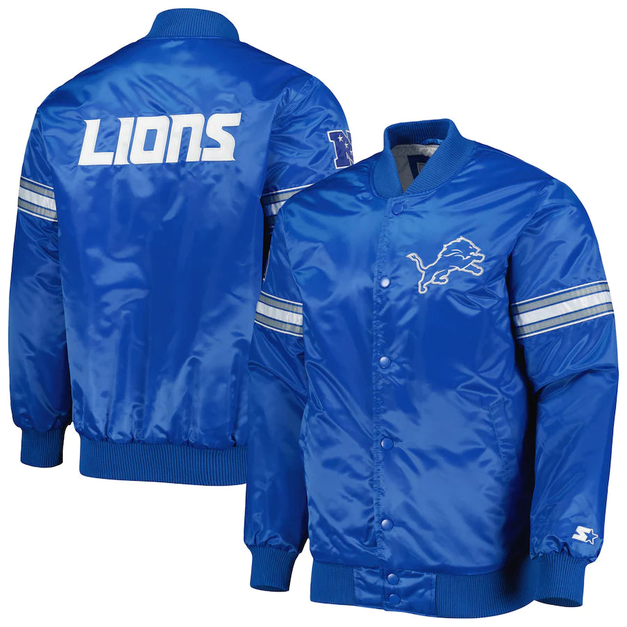 Men's Starter Blue Detroit Lions Pick and Roll Full-Snap Jacket