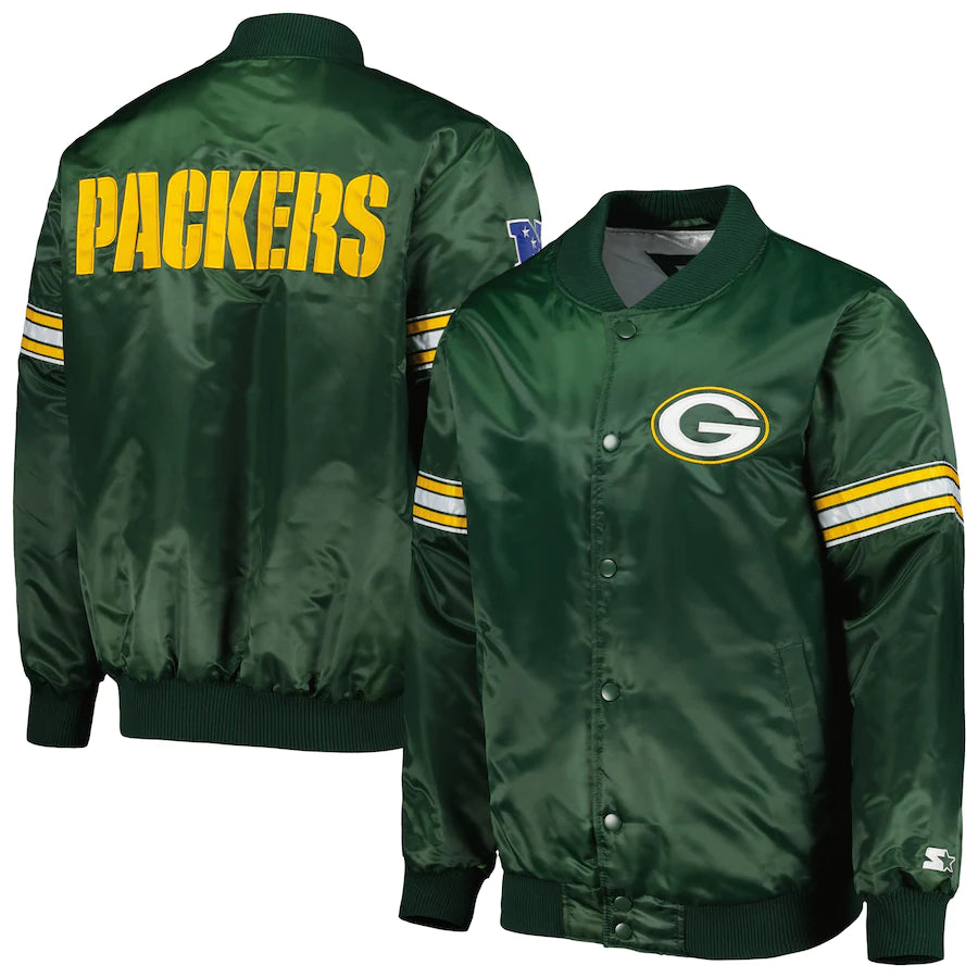 Men's Starter Green Bay Packers Green Pick and Roll Full-Snap Jacket