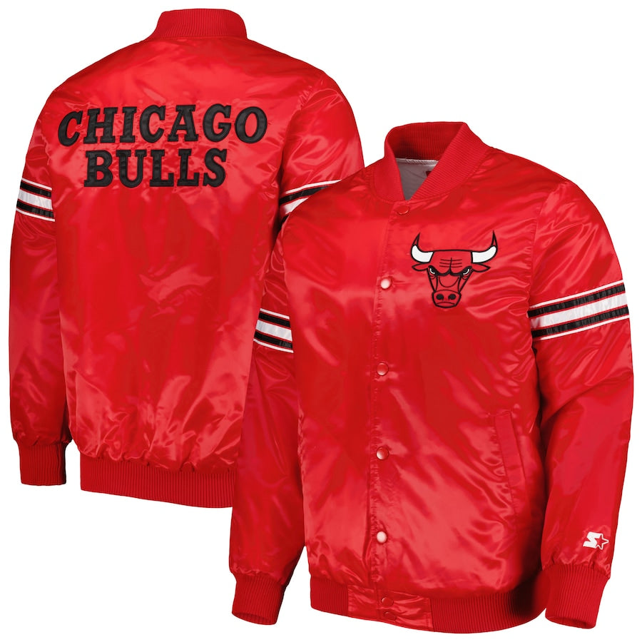 Men's Starter Chicago Bulls Red Pick & Roll Satin Full-Snap Varsity Jacket